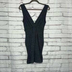 Rhapsody Charcoal Heather Deep V-Neck Pleated Knit Sleeveless Mini Dress Women S
